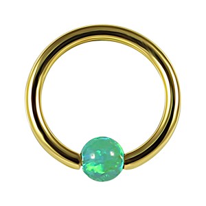 BCR-Piercing-Ring  Eloxiert Golden Synthetischer Opal Gr&uuml;n