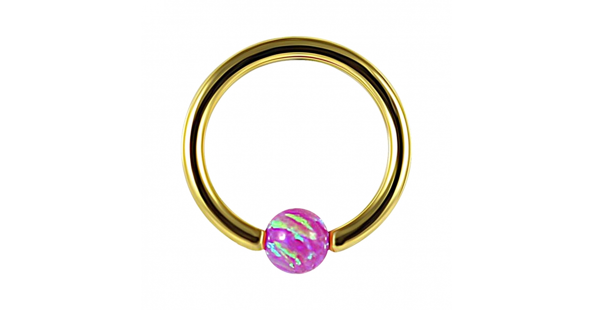 Gold Captive Bead Ring with Round Flat Cylinder Opal Set Bead - Voodoo