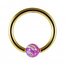 BCR-Piercing-Ring  Eloxiert Golden Synthetischer Opal Lila