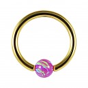 Piercing Ring BCR Eloxiert Golden Synthetischer Opal Lila