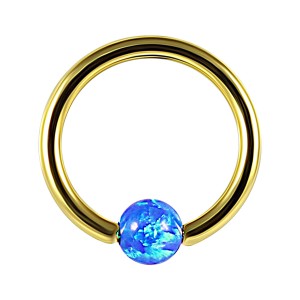 BCR-Piercing-Ring  Eloxiert Golden Synthetischer Opal Blau