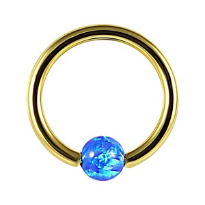 Piercing Ring BCR Eloxiert Golden Synthetischer Opal Blau