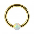 BCR-Piercing-Ring  Eloxiert Golden Synthetischer Opal Wei&szlig;