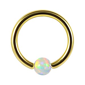 BCR-Piercing-Ring Eloxiert Golden Synthetischer Opal Weiß