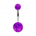 Purple Transparent Flakes Acrylic Belly Button Ring w/ Balls