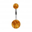Orange Transparent Flakes Acrylic Belly Button Ring w/ Balls
