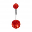 Red Transparent Flakes Acrylic Belly Button Ring w/ Balls
