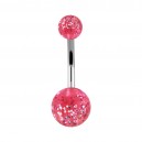 Pink Transparent Flakes Acrylic Belly Button Ring w/ Balls