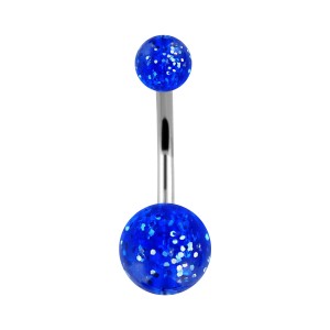 Dark Blue Transparent Flakes Acrylic Belly Button Ring w/ Balls