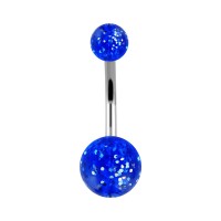 Dark Blue Transparent Flakes Acrylic Belly Button Ring w/ Balls