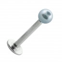 Lippen- / Labret-Piercing Stahl 316L Falsche Perle Hellblau