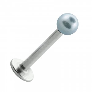 Lippen- / Labret-Piercing Stahl 316L Falsche Perle Hellblau