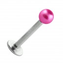 Pink Fake Pearl 316L Steel Labret/Lip Piercing Stud Ring