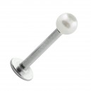 Pure White Fake Pearl 316L Steel Labret/Lip Piercing Stud Ring