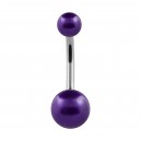 Two Purple Fake Pearls 316L Steel Navel Belly Button Ring