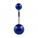 Two Dark Blue Fake Pearls 316L Steel Navel Belly Button Ring