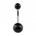 Two Black Fake Pearls 316L Steel Navel Belly Button Ring