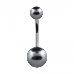 Two Gray Fake Pearls 316L Steel Navel Belly Button Ring