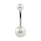 Two Pure White Fake Pearls 316L Steel Navel Belly Button Ring
