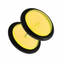 Faux Plug Acrylique Disques Plats Jaune avec O-Ring Noir