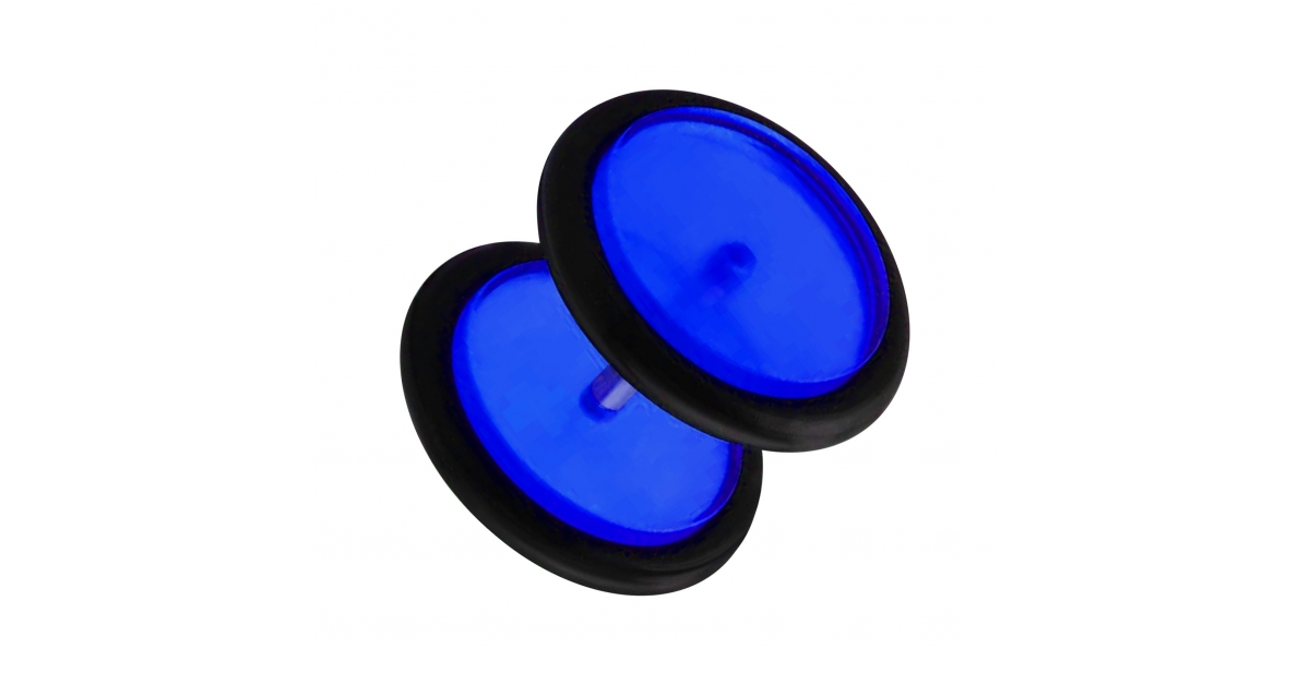 Faux Plug Acrylique Disques Plats Bleu Foncé avec O-Ring Noir