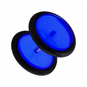 Dark Blue Flat Discs Acrylic Fake Plug with Black O-Ring