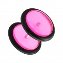 Faux Plug Acrylique Disques Plats Rose avec O-Ring Noir