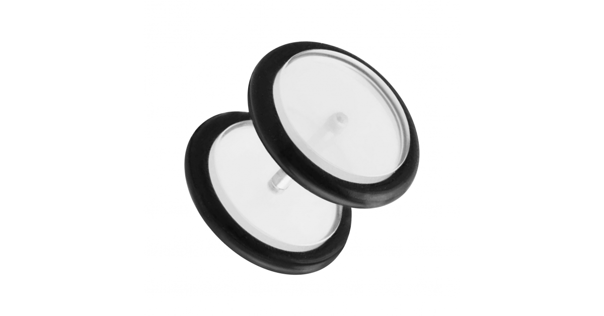 Faux Plug Acrylique Disques Plats Transparent avec O-Ring Noir