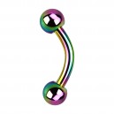 Rainbow Anodized Two 5mm Balls Belly Bar Navel Button Ring
