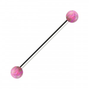 Pink Synthetic Opals Grade 23 Titanium Industrial Barbell