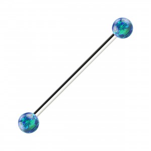 Blue/Green Synthetic Opals Grade 23 Titanium Industrial Barbell