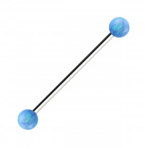 Blue Synthetic Opals Grade 23 Titanium Industrial Barbell
