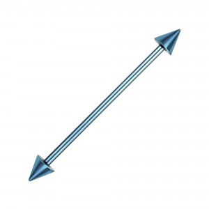 Spikes Light Blue Anodized Grade 23 Titanium Industrial Barbell