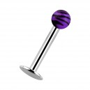 Black/Purple Zebra Acrylic Labret/Lip Piercing Bar Stud Ring