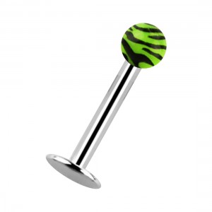 Black/Green Zebra Acrylic Labret/Lip Piercing Bar Stud Ring