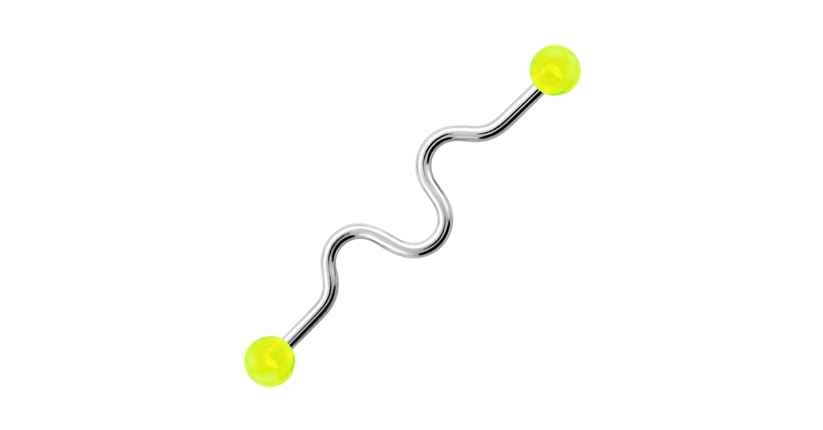 Green Undulation Acrylic 316L Steel Industrial Barbell w/ Balls