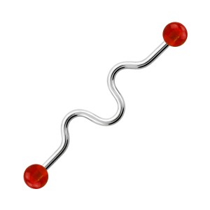 Industrial-Piercing Stahl 316L Acryl Welligkeit Rot Kugeln