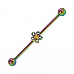 Industrial-Piercing Stahl 316L Mehrfarbig Blume 5 Strasssteine