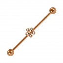 Industrial-Piercing Stahl 316L Golden Rosa Blume 5 Strasssteine