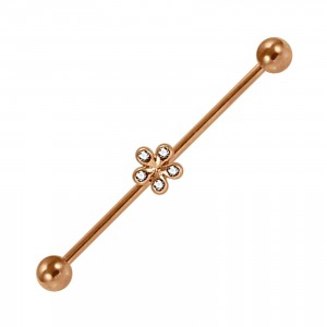 Industrial-Piercing Stahl 316L Golden Rosa Blume 5 Strasssteine
