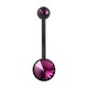 Bauchnabelpiercing Bioflex Schwarz Stab 19 mm Zwei Strass Lila