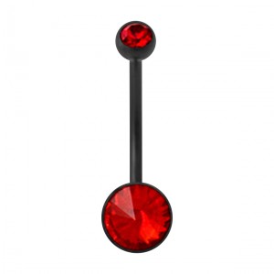 Black Bioflex Belly Button Ring w/ 19mm Bar and Two Red Strass