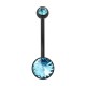 Black Bioflex Belly Button Ring w/ 19mm Bar and Two Turquoise Strass