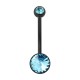 Piercing Ombligo Bioflex Negro Barra 19 mm Dos Strass Turquesa