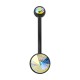 Piercing Ombligo Bioflex Negro Barra 19 mm Dos Strass Multicolor Claro