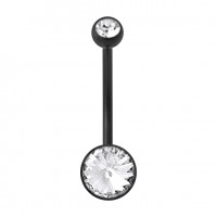 Black Bioflex Belly Button Ring w/ 19mm Bar and Two White Strass
