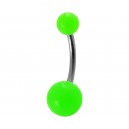 Opaque Green Acrylic Navel Bar Belly Button Ring w/ Balls
