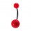 Opaque Red Acrylic Navel Bar Belly Button Ring w/ Balls