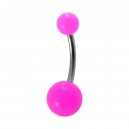 Opaque Pink Acrylic Navel Bar Belly Button Ring w/ Balls