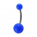 Opaque Dark Blue Acrylic Navel Bar Belly Button Ring w/ Balls